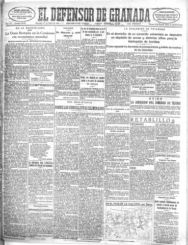 'El Defensor de Granada  : diario político independiente' - Año LIV Número 28695 Ed. Mañana - 1933 Mayo 31