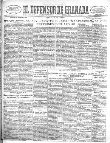 'El Defensor de Granada  : diario político independiente' - Año LIV Número 28701 Ed. Mañana - 1933 Junio 03