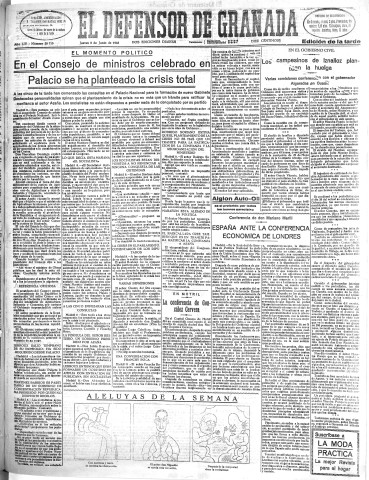 'El Defensor de Granada  : diario político independiente' - Año LIV Número 28710 Ed. Tarde - 1933 Junio 08