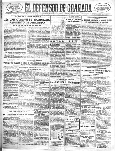 'El Defensor de Granada  : diario político independiente' - Año LIV Número 28729 Ed. Mañana - 1933 Junio 21