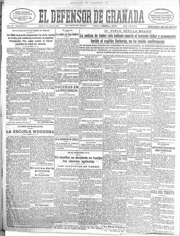 'El Defensor de Granada  : diario político independiente' - Año LIV Número 28732 Ed. Tarde - 1933 Junio 22