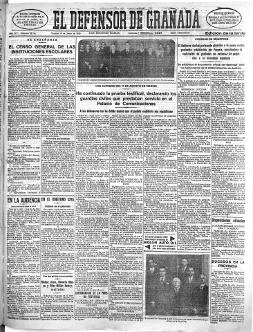 'El Defensor de Granada  : diario político independiente' - Año LIV Número 28746 Ed. Tarde - 1933 Junio 30