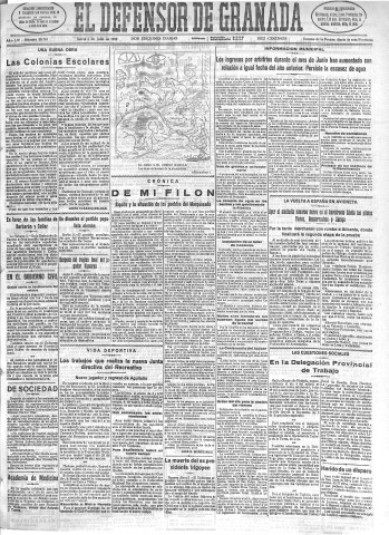 'El Defensor de Granada  : diario político independiente' - Año LIV Número 28749 Ed. Mañana - 1933 Julio 06