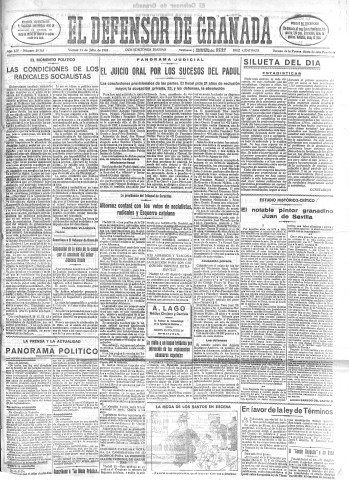 'El Defensor de Granada  : diario político independiente' - Año LIV Número 28763 Ed. Mañana - 1933 Julio 14