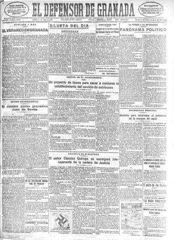 'El Defensor de Granada  : diario político independiente' - Año LIV Número 28765 Ed. Mañana - 1933 Julio 15