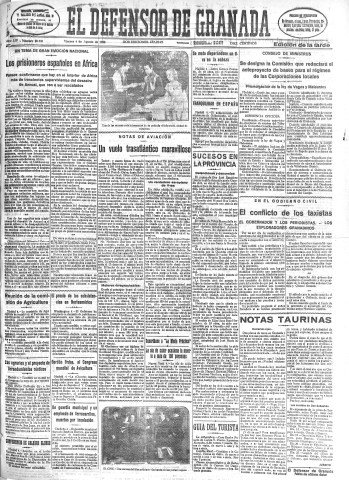 'El Defensor de Granada  : diario político independiente' - Año LIV Número 28800 Ed. Tarde - 1933 Agosto 04