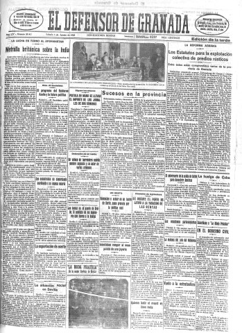 'El Defensor de Granada  : diario político independiente' - Año LIV Número 28802 Ed. Tarde - 1933 Agosto 05