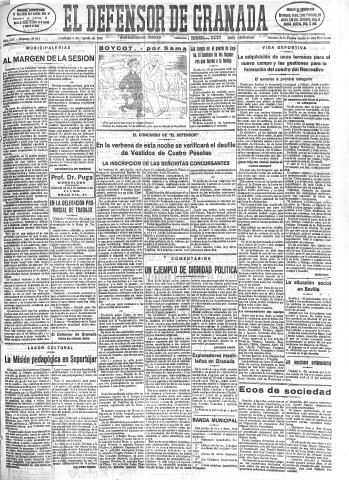 'El Defensor de Granada  : diario político independiente' - Año LIV Número 28803 Ed. Mañana - 1933 Agosto 06