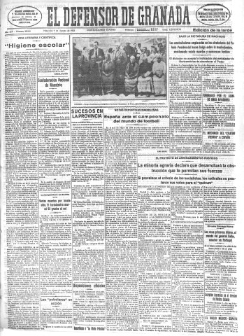 'El Defensor de Granada  : diario político independiente' - Año LIV Número 28808 Ed. Tarde - 1933 Agosto 09