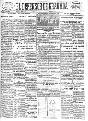 'El Defensor de Granada  : diario político independiente' - Año LIV Número 28809 Ed. Mañana - 1933 Agosto 10