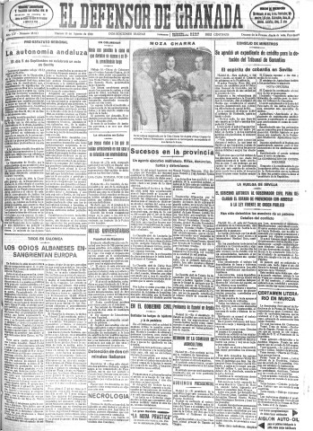 'El Defensor de Granada  : diario político independiente' - Año LIV Número 28823 Ed. Tarde - 1933 Agosto 18