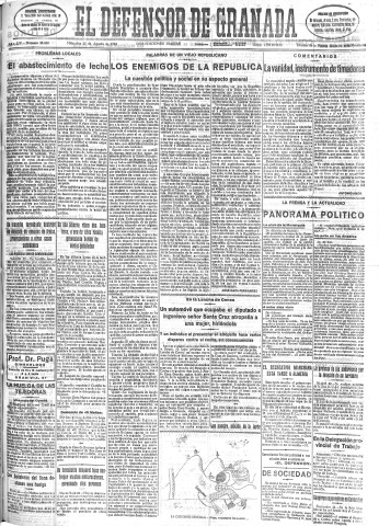 'El Defensor de Granada  : diario político independiente' - Año LIV Número 28830 Ed. Mañana - 1933 Agosto 23