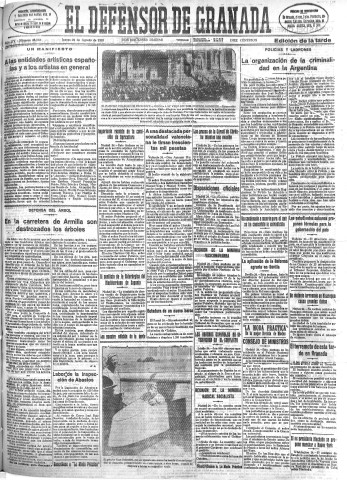 'El Defensor de Granada  : diario político independiente' - Año LIV Número 28833 Ed. Tarde - 1933 Agosto 24