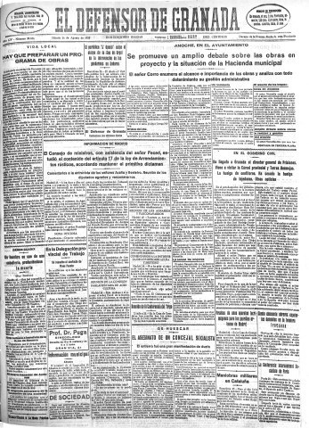 'El Defensor de Granada  : diario político independiente' - Año LIV Número 28836 Ed. Mañana - 1933 Agosto 26