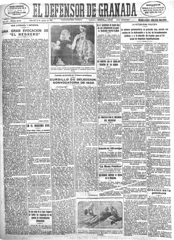 'El Defensor de Granada  : diario político independiente' - Año LIV Número 28843 Ed. Tarde - 1933 Agosto 30