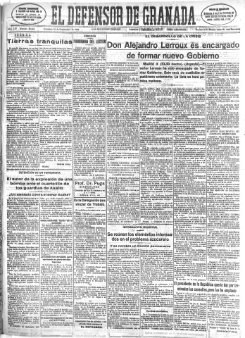'El Defensor de Granada  : diario político independiente' - Año LIV Número 28862 Ed. Mañana - 1933 Septiembre 10