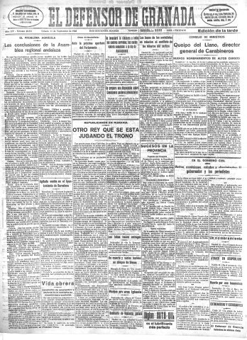 'El Defensor de Granada  : diario político independiente' - Año LIV Número 28885 Ed. Tarde - 1933 Septiembre 23
