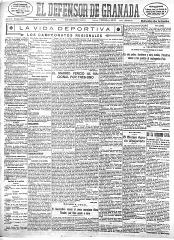 'El Defensor de Granada  : diario político independiente' - Año LIV Número 28887 Ed. Tarde - 1933 Septiembre 25