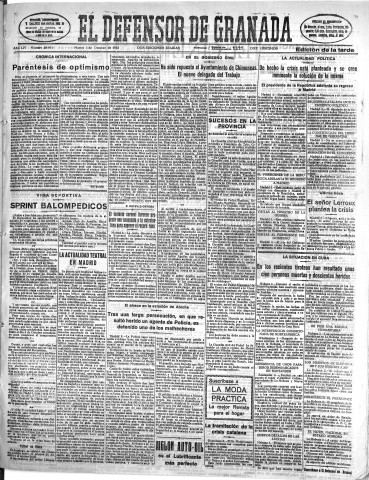 'El Defensor de Granada  : diario político independiente' - Año LIV Número 28901 Ed. Tarde - 1933 Octubre 03
