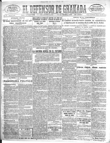 'El Defensor de Granada  : diario político independiente' - Año LIV Número 28908 Ed. Mañana - 1933 Octubre 07