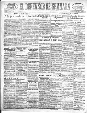 'El Defensor de Granada  : diario político independiente' - Año LIV Número 28910 Ed. Mañana - 1933 Octubre 08