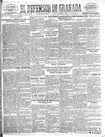 'El Defensor de Granada  : diario político independiente' - Año LIV Número 28913 Ed. Tarde - 1933 Octubre 10