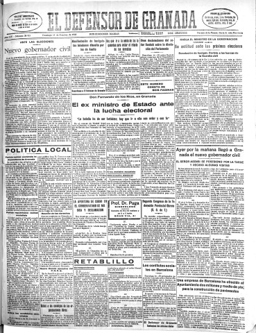 'El Defensor de Granada  : diario político independiente' - Año LIV Número 28922 Ed. Mañana - 1933 Octubre 15