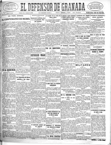 'El Defensor de Granada  : diario político independiente' - Año LIV Número 28943 Ed. Tarde - 1933 Octubre 28