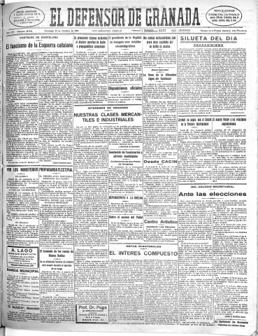 'El Defensor de Granada  : diario político independiente' - Año LIV Número 28944 Ed. Mañana - 1933 Octubre 29