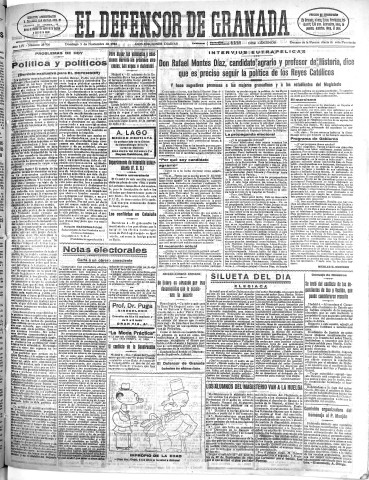 'El Defensor de Granada  : diario político independiente' - Año LIV Número 28956 Ed. Mañana - 1933 Noviembre 05