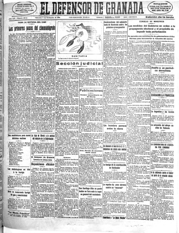 'El Defensor de Granada  : diario político independiente' - Año LIV Número 28961 Ed. Tarde - 1933 Noviembre 08