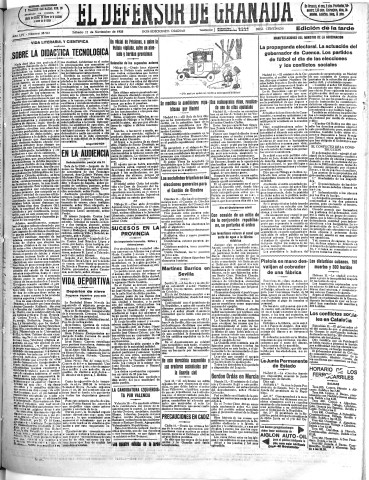 'El Defensor de Granada  : diario político independiente' - Año LIV Número 28967 Ed. Tarde - 1933 Noviembre 11