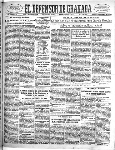 'El Defensor de Granada  : diario político independiente' - Año LIV Número 29002 Ed. Mañana - 1933 Diciembre 02