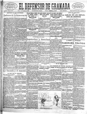 'El Defensor de Granada  : diario político independiente' - Año LIV Número 29009 Ed. Mañana - 1933 Diciembre 07
