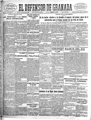 'El Defensor de Granada  : diario político independiente' - Año LIV Número 29013 Ed. Mañana - 1933 Diciembre 09