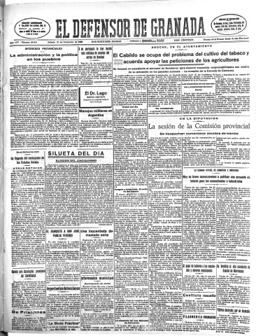 'El Defensor de Granada  : diario político independiente' - Año LIV Número 29049 Ed. Mañana - 1933 Diciembre 30