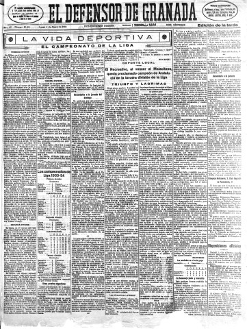 'El Defensor de Granada  : diario político independiente' - Año LV Número 29052 Ed. Tarde - 1934 Enero 01