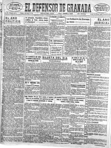 'El Defensor de Granada  : diario político independiente' - Año LV Número 29053 Ed. Mañana - 1934 Enero 02