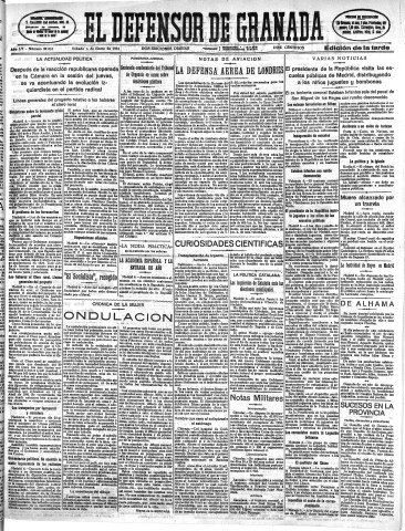 'El Defensor de Granada  : diario político independiente' - Año LV Número 29062 Ed. Tarde - 1934 Enero 06