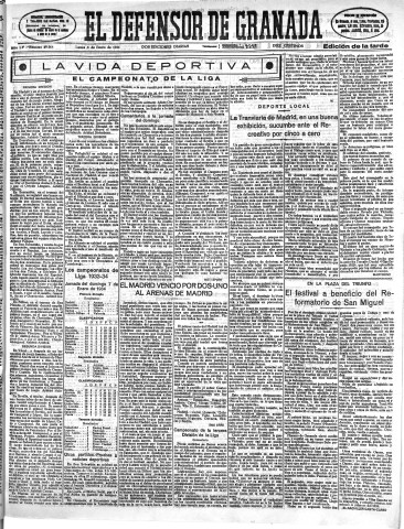 'El Defensor de Granada  : diario político independiente' - Año LV Número 29064 Ed. Tarde - 1934 Enero 08