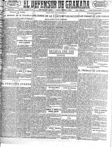 'El Defensor de Granada  : diario político independiente' - Año LV Número 29075 Ed. Mañana - 1934 Enero 14