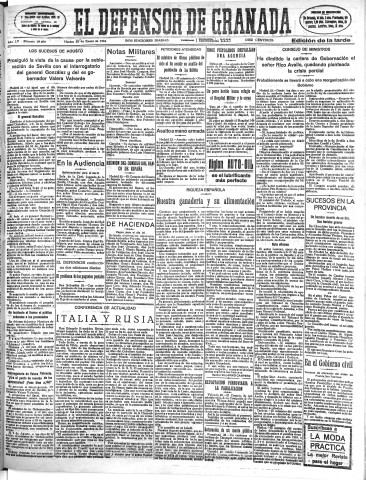 'El Defensor de Granada  : diario político independiente' - Año LV Número 29090 Ed. Tarde - 1934 Enero 23
