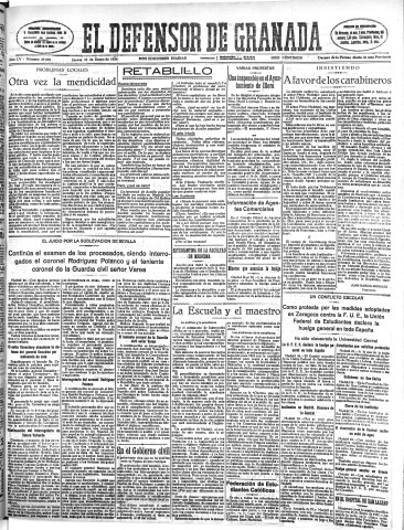 'El Defensor de Granada  : diario político independiente' - Año LV Número 29093 Ed. Mañana - 1934 Enero 25