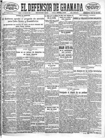 'El Defensor de Granada  : diario político independiente' - Año LV Número 29102 Ed. Tarde - 1934 Enero 30