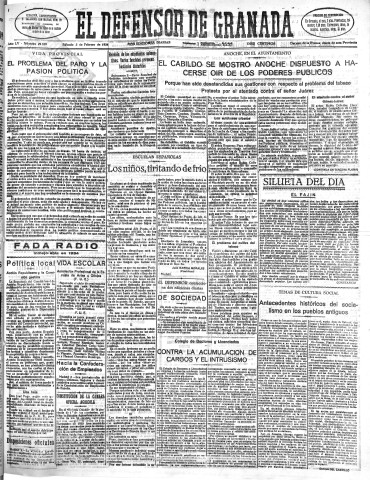 'El Defensor de Granada  : diario político independiente' - Año LV Número 29109 Ed. Mañana - 1934 Febrero 03