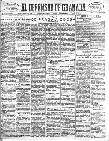 'El Defensor de Granada  : diario político independiente' - Año LV Número 29119 Ed. Mañana - 1934 Febrero 09