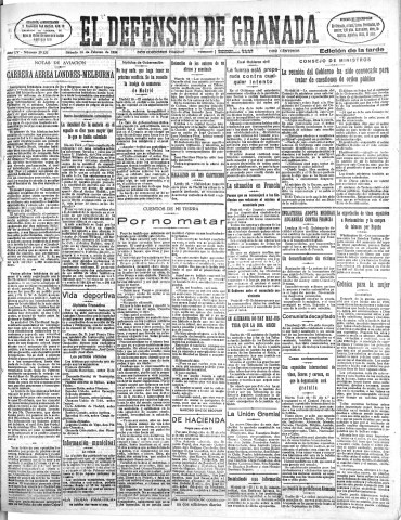 'El Defensor de Granada  : diario político independiente' - Año LV Número 29122 Ed. Tarde - 1934 Febrero 10