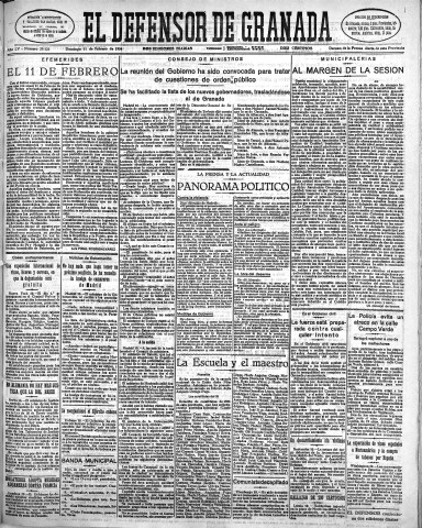 'El Defensor de Granada  : diario político independiente' - Año LV Número 29123 Ed. Mañana - 1934 Febrero 11
