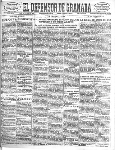 'El Defensor de Granada  : diario político independiente' - Año LV Número 29131 Ed. Mañana - 1934 Febrero 16