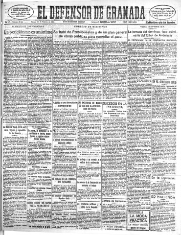 'El Defensor de Granada  : diario político independiente' - Año LV Número 29134 Ed. Tarde - 1934 Febrero 17